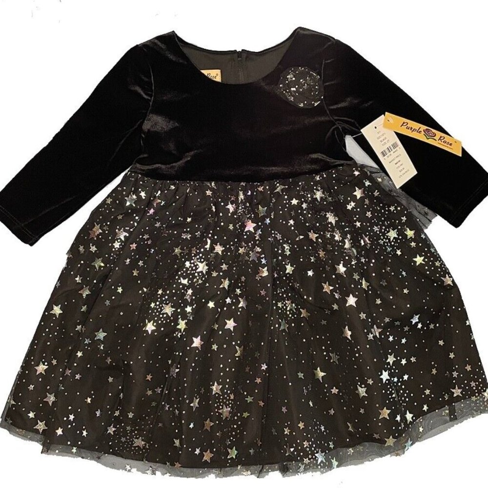 Purple Rose Size 5 - Velvety Black Dress with Star Studded Layered Tulle Skirt